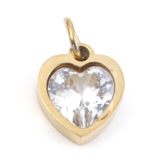 Изображение 1 ШТ Экологичное вакуумное PVD-покрытие 304 Нержавеющая Сталь День святого Валентина Подвески Позолоченный Сердце Прозрачный Искусственный Циркон 13мм x 8мм
