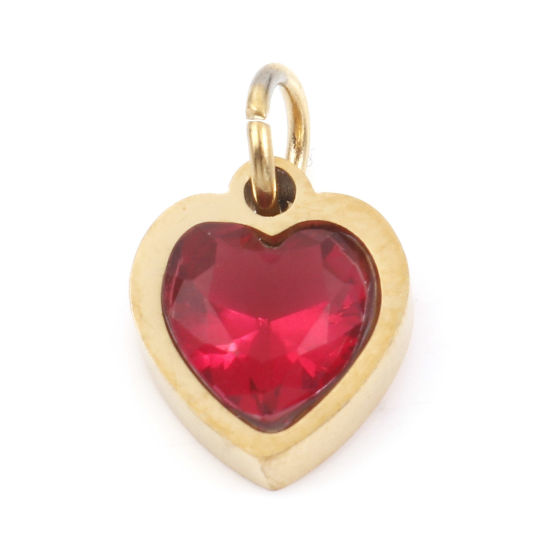 Изображение 1 ШТ Экологичное вакуумное PVD-покрытие 304 Нержавеющая Сталь День святого Валентина Подвески Позолоченный Сердце Фуксия Искусственный Циркон 13мм x 8мм