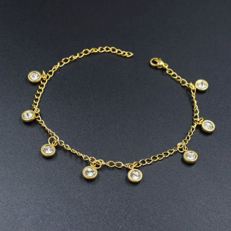 Image de Chaînes de Cheville Style Ins en 304 Acier Inoxydable Chaîne Maille Cheval Doré Etoile à Strass Transparent 22cm long, 1 Pièce