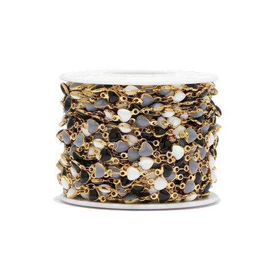 304ステンレス鋼 デザインチェーン ハート 金メッキ グレーブラック エナメル 5mm、 1 メートル の画像