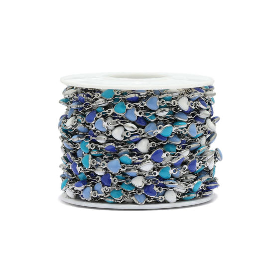 304ステンレス鋼 デザインチェーン ハート 金メッキ 青 エナメル 5mm、 1 メートル の画像