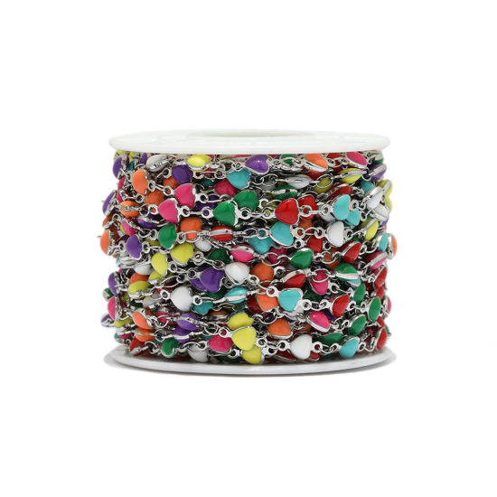 304ステンレス鋼 デザインチェーン ハート 金メッキ 多色 エナメル 5mm、 1 メートル の画像