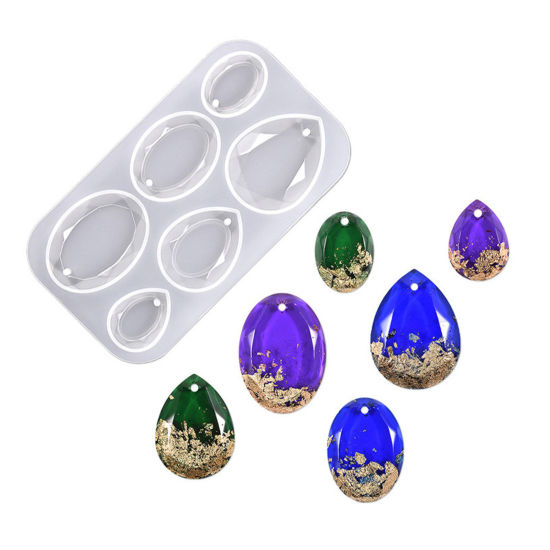 Bild von Silikon Harzform für Schlüsselanhänger, Halskette, Ohrring, Anhänger, Schmuck, DIY-Herstellung Oval Tropfen Weiß 11.6cm x 6.4cm, 1 Stück