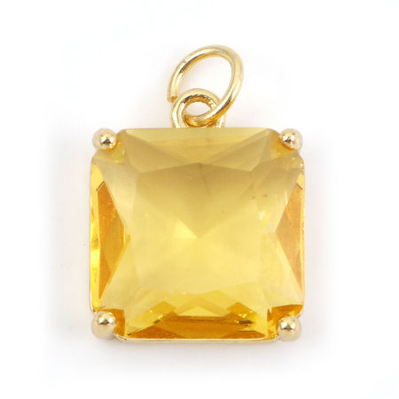 Image de Breloques en Laiton+Verre Carré Plaqué Or Véritable 18K Jaune 18mm x 12mm, 1 Pièce