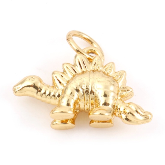 Bild von Messing 3D Charms 18K Echtgold plattiert Dinosaurier 15mm x 13mm, 1 Stück