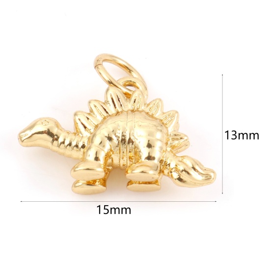 Picture of Brass 3D Charms 18K Real Gold Plated Dinosaur Animal 15mm x 13mm, 1 Piece