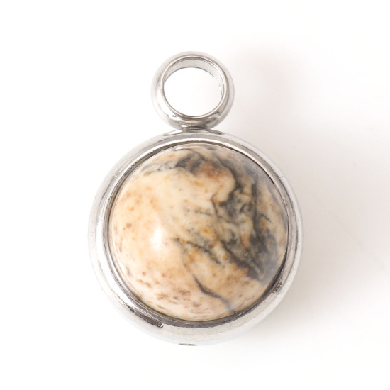 Bild von 304 Edelstahl & Arkose Charms Silber Ton Hellbraun Rund 14 mm x 10 mm, 1 Stück