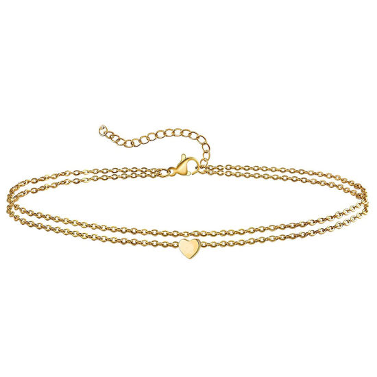 Bild von 304 Edelstahl Stilvoll Gliederkette Kette Mehrschichtige Fußkette Vergoldet Herz 25cm lang, 1 Strang