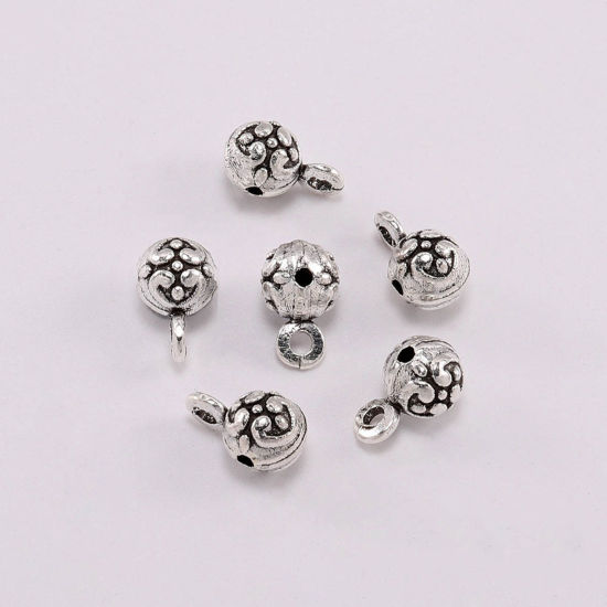Zinc Based Alloy Bail Beads Wave Antique Silver Color Carved Pattern 20 PCs の画像