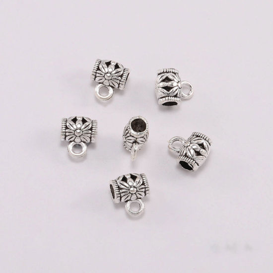 Zinc Based Alloy Bail Beads Butterfly Animal Antique Silver Color Carved Pattern 20 PCs の画像