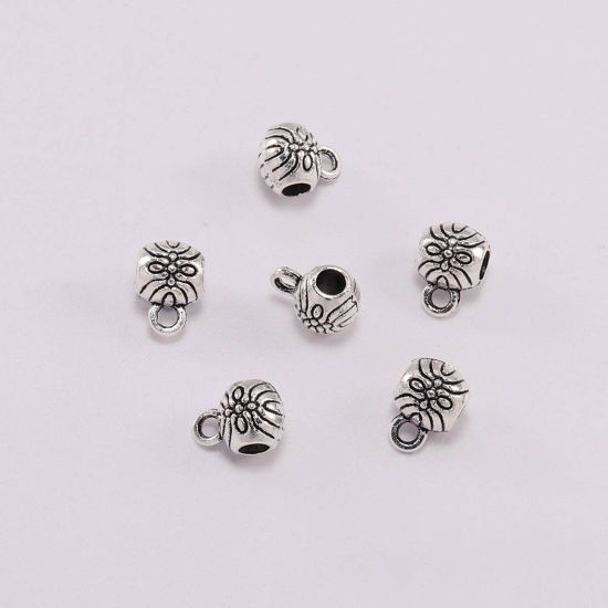 Zinc Based Alloy Bail Beads Antique Silver Color Carved Pattern 20 PCs の画像