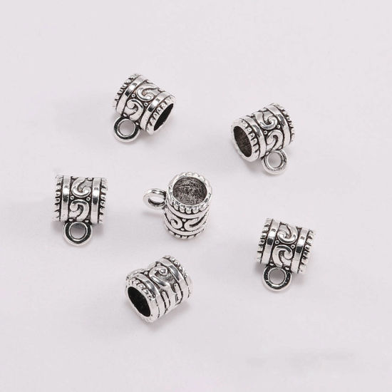 Zinc Based Alloy Bail Beads Wave Antique Silver Color Carved Pattern 20 PCs の画像