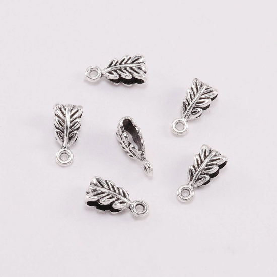 Zinc Based Alloy Bail Beads Leaf Antique Silver Color Carved Pattern 20 PCs の画像