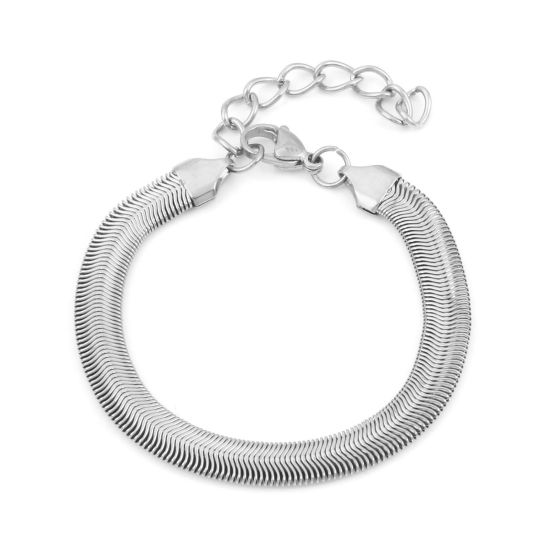 Immagine di 304 Acciaio Inossidabile Semplice Catena Omega Braccialetti Tono Argento 18.5cm Lunghezza, 1 Pz