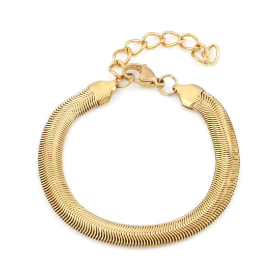 Immagine di 1 Pz Placcatura Sottovuoto 304 Acciaio Inossidabile Semplice Catena Omega Braccialetti Oro Placcato 18.5cm Lunghezza