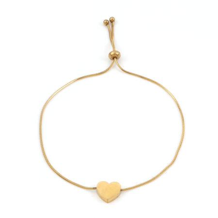 1 Piece Vacuum Plating 304 Stainless Steel Valentine's Day Snake Chain Adjustable Slider/ Slide Bolo Bracelets Gold Plated Heart 27cm(10 5/8") long