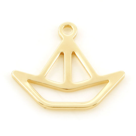 Picture of Brass Origami Charms Boat Real Gold Plated 14mm x 12.5mm, 5 PCs