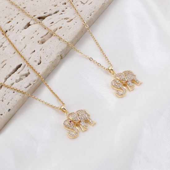 Bild von 1 Stück Messing Charm-Anhänger Echtgold plattiert Elefant Micro Pave Klar Zirkonia 22mm x 19.5mm