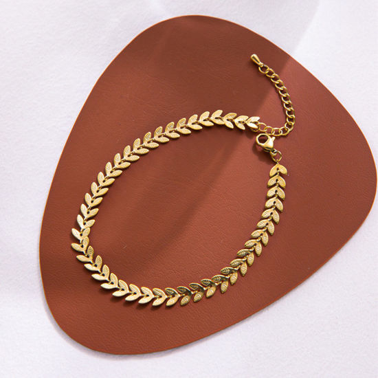 Изображение 304 Нержавеющая Сталь Стильный Цепи Ножные Браслеты Позолоченный Колос 21см длина, 1 ШТ