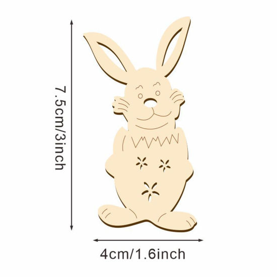 Image de Décoration à Suspendre pour la Maison en Bois Jour de Pâques Couleur Naturelle Lapin 7.5cm x 4cm, 1 Paquet （ 10 Pcs/Paquet)