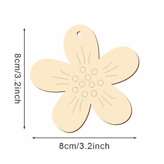 Image de Décoration à Suspendre pour la Maison en Bois Jour de Pâques Couleur Naturelle Fleur 8cm x 8cm, 1 Paquet （ 10 Pcs/Paquet)