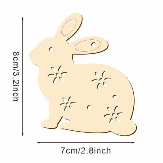 Image de Décoration à Suspendre pour la Maison en Bois Jour de Pâques Couleur Naturelle Lapin 8cm x 7cm, 1 Paquet （ 10 Pcs/Paquet)