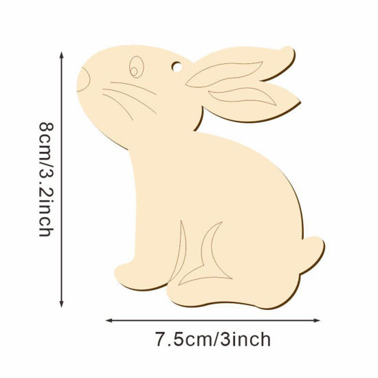 Image de Décoration à Suspendre pour la Maison en Bois Jour de Pâques Couleur Naturelle Lapin 8cm x 7.5cm, 1 Paquet （ 10 Pcs/Paquet)