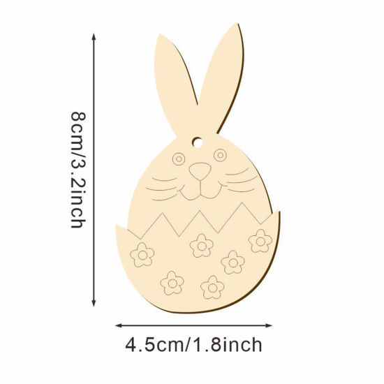 Image de Décoration à Suspendre pour la Maison en Bois Jour de Pâques Couleur Naturelle Lapin 8cm x 4.5cm, 1 Paquet （ 10 Pcs/Paquet)