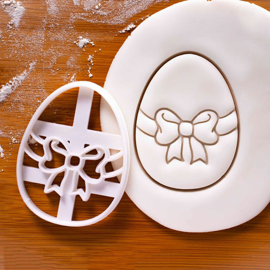 Picture of Plastic Easter Day Cutting Dies Tools For Cookie Clay DIY Making White Egg Bowknot 8.1cm x 6.3cm, 1 Piece