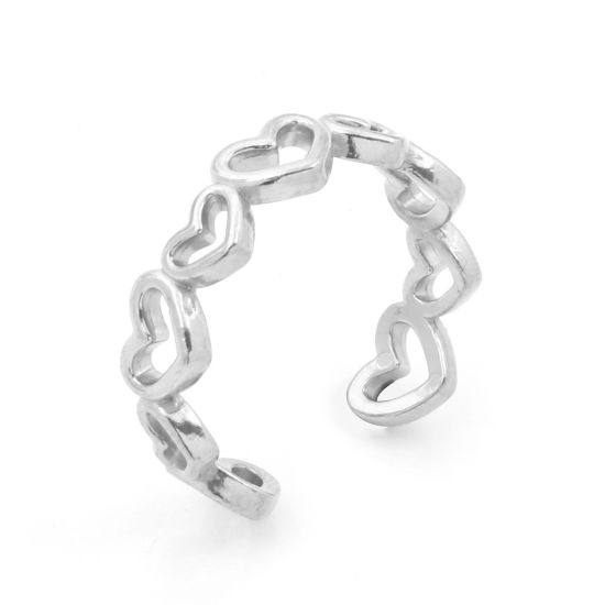 Image de 1 Pièce Bagues Ouvert Ajoustable en 304 Acier Inoxydable Placage sous Vide PVD Respectueux de l'Environnement La Saint Valentin Argent Mat Cœur 18.5mm (Taille d'US: 8.5)