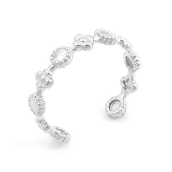 Image de 1 Pièce Bagues Ouvert Ajoustable en 304 Acier Inoxydable Placage sous Vide PVD Respectueux de l'Environnement Galaxie Argent Mat Fleurs de Soleil 17.7mm (Taille d'US 7.5)