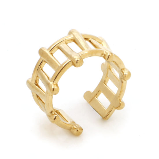 Imagen de 1 Unidad Recubrimiento al Vacío PVD Ecológico 304 Acero Inoxidable Elegante Abierto Ajustable Anillos Chapado en Oro Valla 18.9mm (US Size 9)