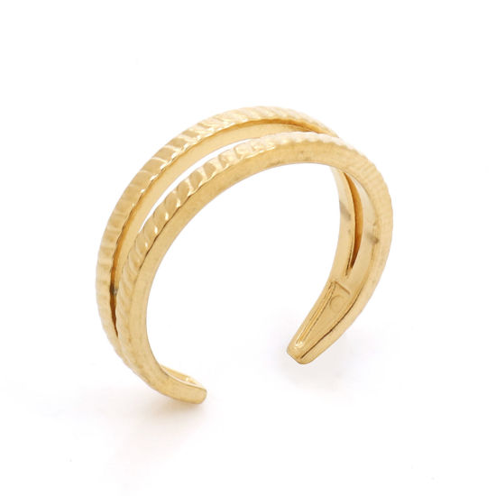 Imagen de 1 Unidad Recubrimiento al Vacío PVD Ecológico 304 Acero Inoxidable Elegante Abierto Ajustable Anillos Chapado en Oro Raya 17.7mm (US Size 7.5)