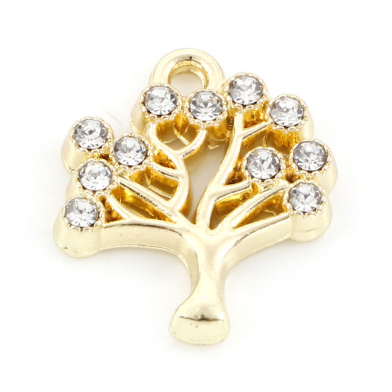 Immagine di Lega di Zinco Charms Albero Oro Placcato Trasparente Strass 15mm x 13mm , 10 Pz
