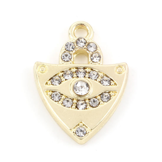 Imagen de Zamak Religión Colgantes Charms Triángulo Chapado en Oro Ojo de la Providencia/Ojo que Todo lo Ve Transparente Rhinestone 18mm x 13mm, 5 Unidades