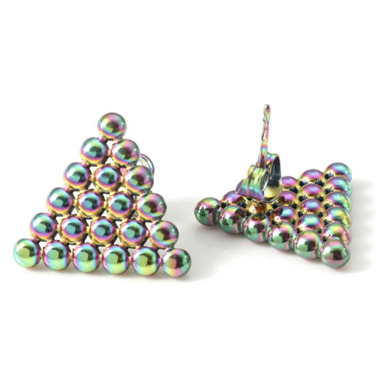 Picture of 1 Pair Eco-friendly PVD Vacuum Plating 304 Stainless Steel Geometric Earrings Rainbow Color Plated Triangle 18mm x 16mm, Post/ Wire Size: (21 gauge)