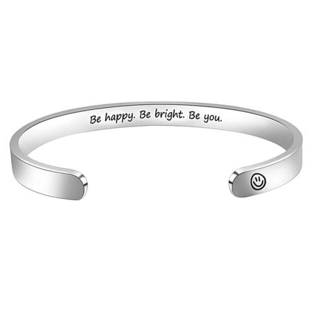 Immagine di 304 Acciaio Inossidabile Positive Energie Aprire Braccialetti Tono Argento Lettere 6.5cm x 5.5cm, 1 Pz