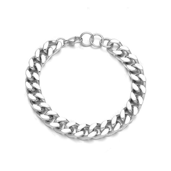 Image de Bracelets Chaîne à Maillons Cubains Homme en 304 Acier Inoxydable Argent Mat 22cm long, 10.5mm, 1 Pièce