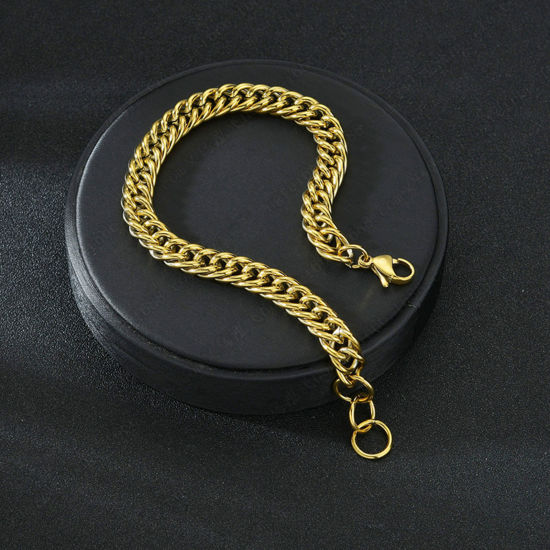 Bild von 304 Edelstahl für Herren Kubanische Gliederkette Armband Vergoldet 22cm lang, 8.5mm, 1 Strang