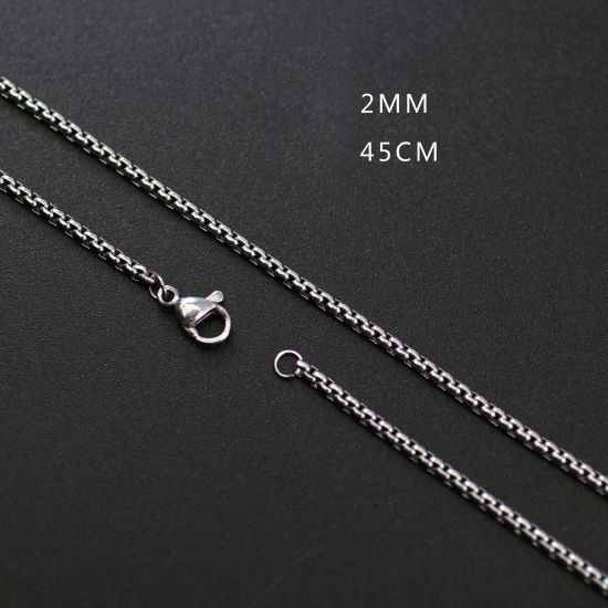 Picture of 304 Stainless Steel Soldered Chain Necklace Silver Tone 45cm(17 6/8") long, Chain Size: 2mm, 1 Piece