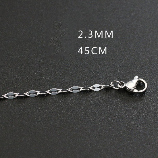 Picture of 304 Stainless Steel Lips Chain Necklace Silver Tone 45cm(17 6/8") long, Chain Size: 2.3mm, 1 Piece