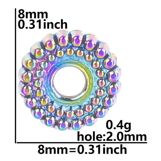Picture of Zinc Based Alloy Spacer Beads For DIY Jewelry Making Rainbow Color Plated Round About 8mm x 8mm, Hole: Approx 2mm, 10 PCs