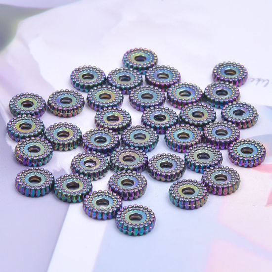 Picture of Zinc Based Alloy Spacer Beads For DIY Jewelry Making Rainbow Color Plated Round About 8mm x 8mm, Hole: Approx 2mm, 10 PCs