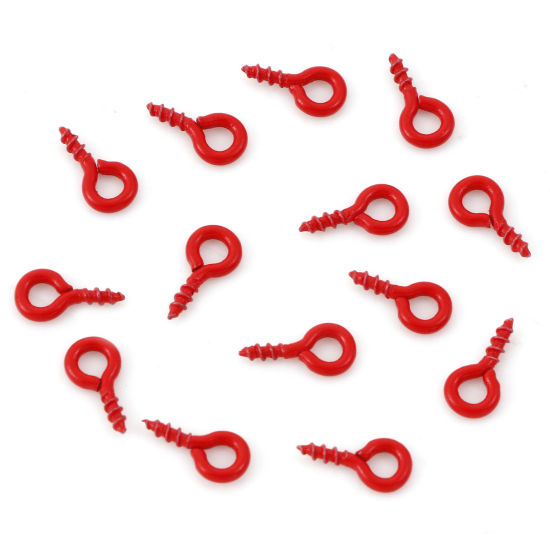 Picture of Iron Based Alloy Screw Eyes Bails Top Drilled Findings Red Painted 8mm x 4mm, 50 PCs