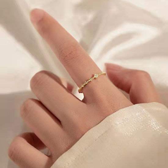 Bild von Messing Stilvoll Offen Verstellbar Ring Geflochten Vergoldet Transparent Strassstein 17mm (US Größe 6.5), 1 Stück                                                                                                                                             