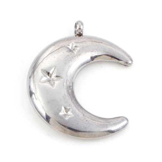 Изображение 304 Нержавеющая Сталь галактика Подвески Луна половина Серебряный Тон Звезда 23мм x 18мм, 1 ШТ