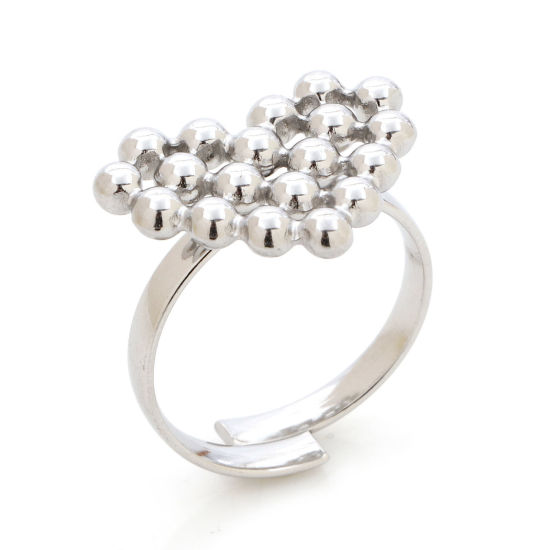 Picture of 304 Stainless Steel Valentine's Day Open Adjustable Rings Silver Tone Heart 16.9mm(US Size 6.5), 1 Piece