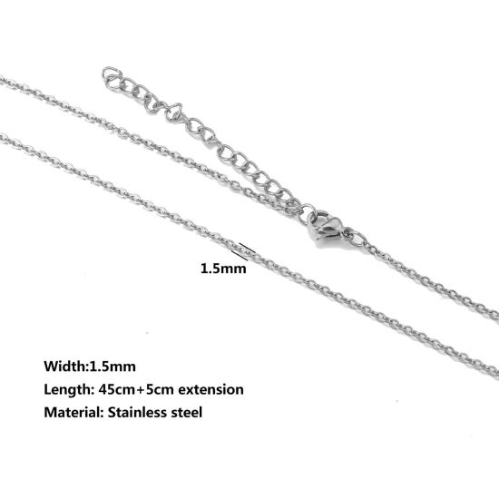 304ステンレス鋼 小豆チェーン・あづきチェーン ネックレス シルバートーン 45cm長さ、 チェーンサイズ: 1.5mm、 10 本 の画像