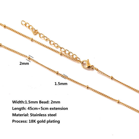 304ステンレス鋼 喜平チェーン ネックレス 18Kゴールドメッキ 45cm長さ、 チェーンサイズ: 1.5mm、 10 本 の画像