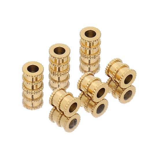 Picture of 304 Stainless Steel Beads Cylinder Gold Plated 6.5mm x 6mm, Hole: Approx 3mm, 10 PCs